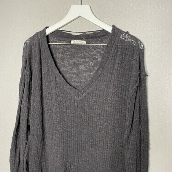 Free People V Neck Distressed Long Sleeve Top - Picture 3 of 5